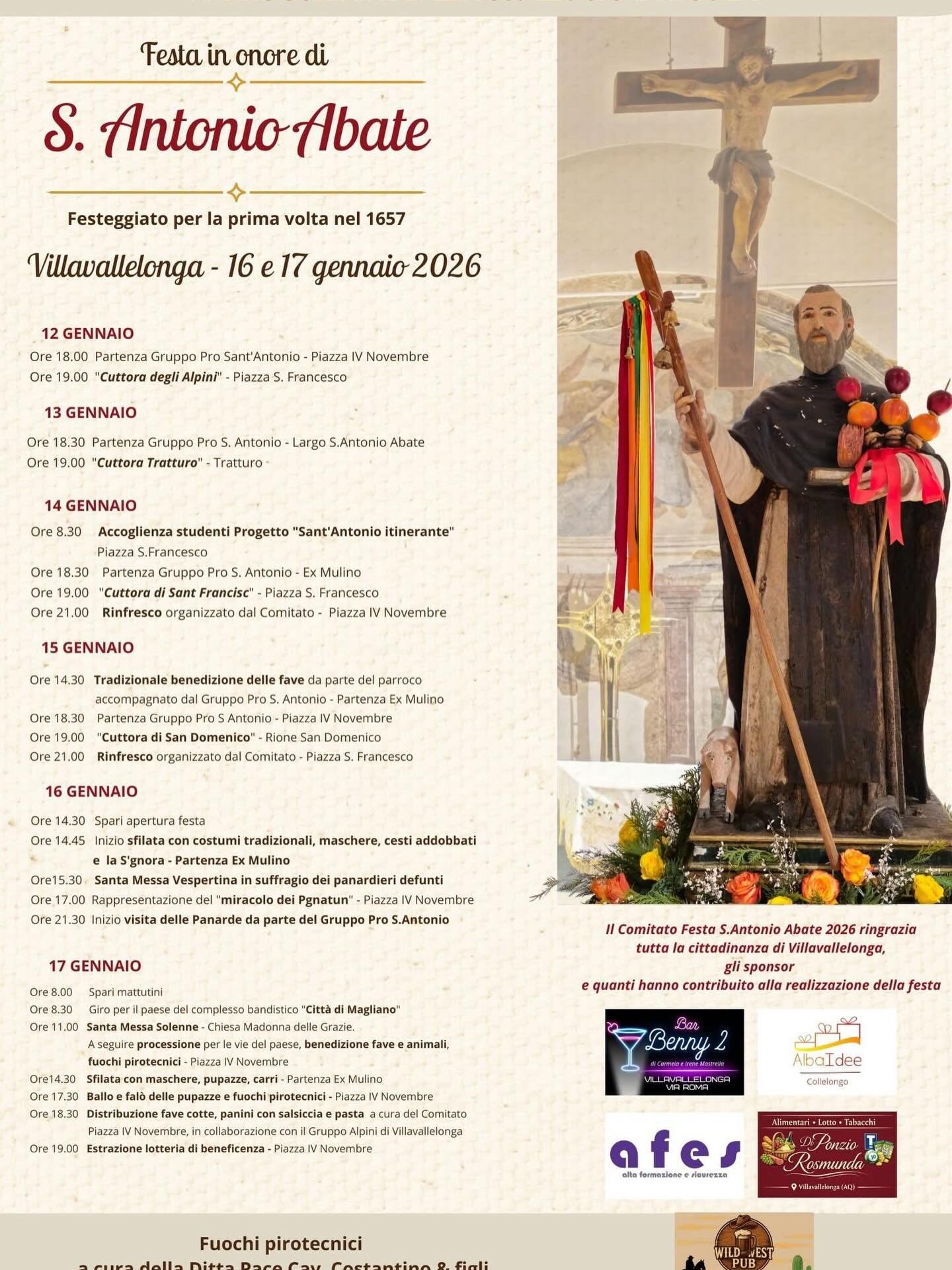 Programma della Festa di Sant’Antonio Abate 2026